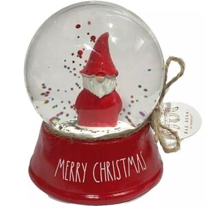 RAE DUNN Red SANTA GNOME Merry Christmas Glass Snow Globe Decor New NWT